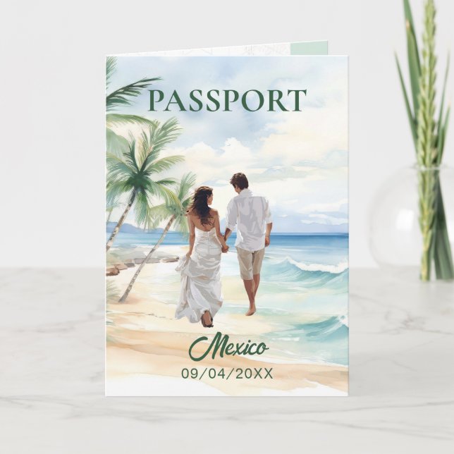 Invitation QR Code Passeport Mexico Beach Mariage Destination (Devant)