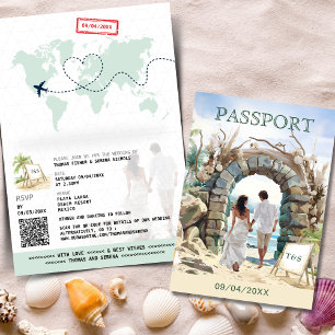 Invitation QR Code Passport Beach Mariage Destination
