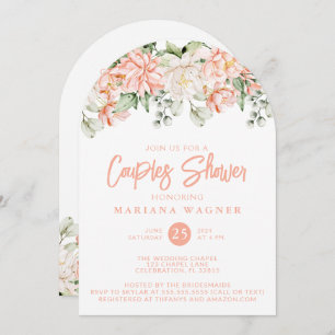 Invitation QR Code Peach Floral Couples Douche