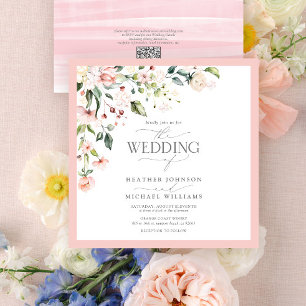 Invitation QR Code Peach rose Aquarelle Mariage floral