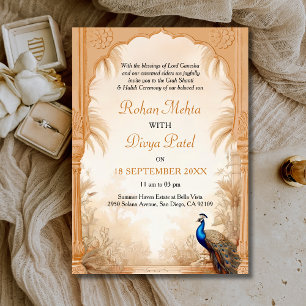 Invitation QR Code Peacock Palm Garden Mariage indien