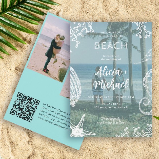Invitation QR CODE personnalisé photo collage été mariage pla (Créateur téléchargé)