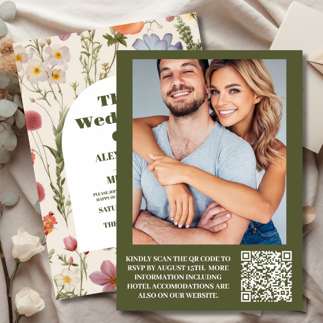 Invitation QR Code Photo Boho Fleur sauvage Mariage botanique (Créateur téléchargé)