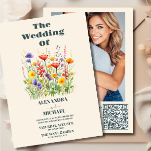 Invitation QR Code Photo Fleur sauvage Mariage Boho Pays