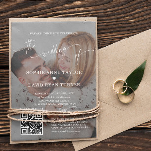 Invitation QR Code Photo Moderne Calligraphie Mariage