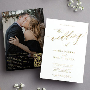 Invitation QR code photo moderne élégant mariage or