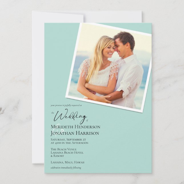 Invitation QR Code Photo Plage Verre de mer Simple Élégant (Devant)