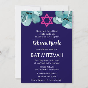 Invitation QR Code Pink Aquarelle Bat mitzvah Floral