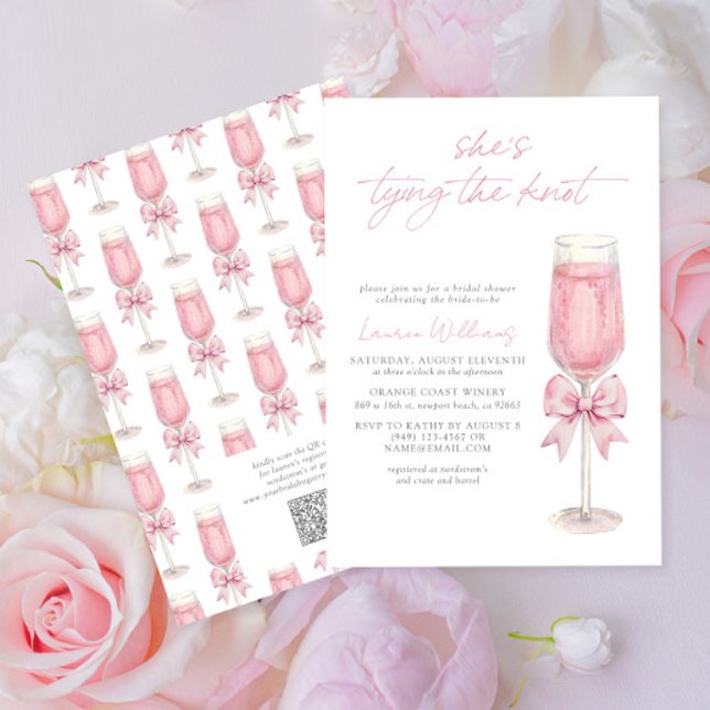Invitation QR Code Pink Bow Shes Tying the Knot Bridal Shower (Créateur téléchargé)
