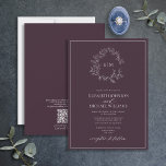 Invitation QR Code Plum Purple Leafy Crest Monogram Wedding<br><div class="desc">We're loving this trendy, modern plum purple wedding invitation! Simple, elegant, and oh-so-pretty, it features a hand drawn leafy wreath encircling a modern wedding monogram. It is personalized in elegant typography, and accented with hand-lettered calligraphy. Finally, it is trimmed in a delicate frame. Save the cost on enclosure stationary with...</div>