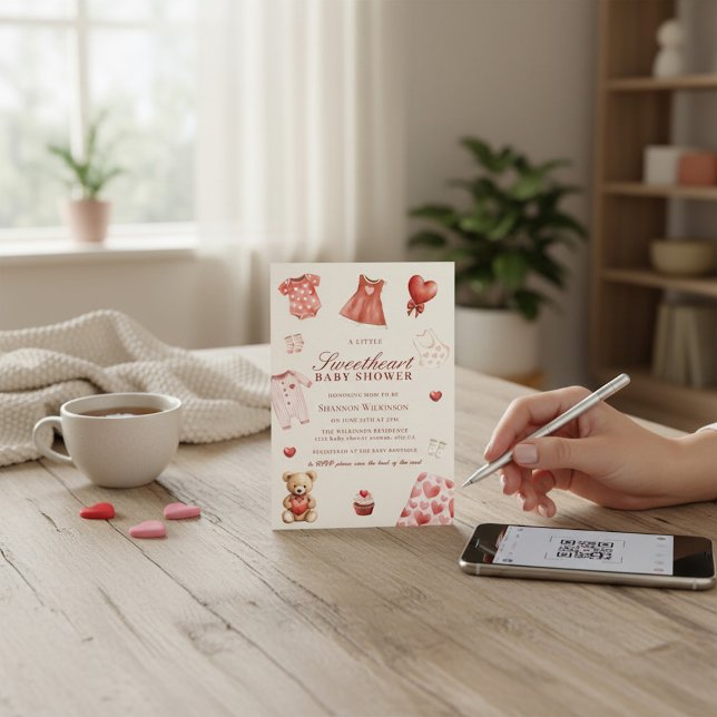 Invitation QR Code pour Baby Shower Sweetheart Hea (Créateur téléchargé)