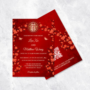 Invitation QR Code Red Cherry Blossom   Mariage chinois