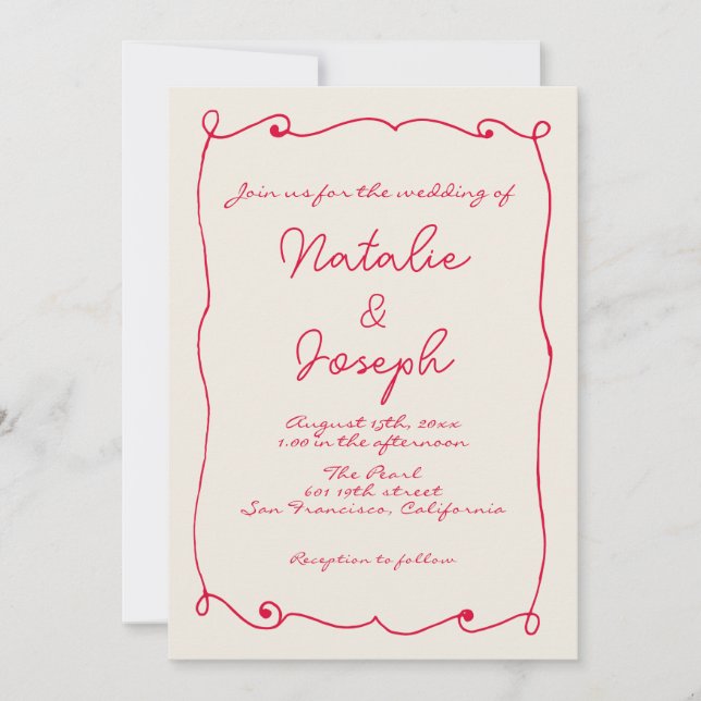 Invitation QR Code Rétro Écrit À La Main Amusant Avec Mariage (Devant)