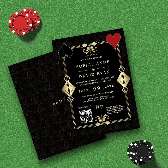 Invitation QR Code Roaring 20s Gold Art Déco Mariage (Créateur téléchargé)