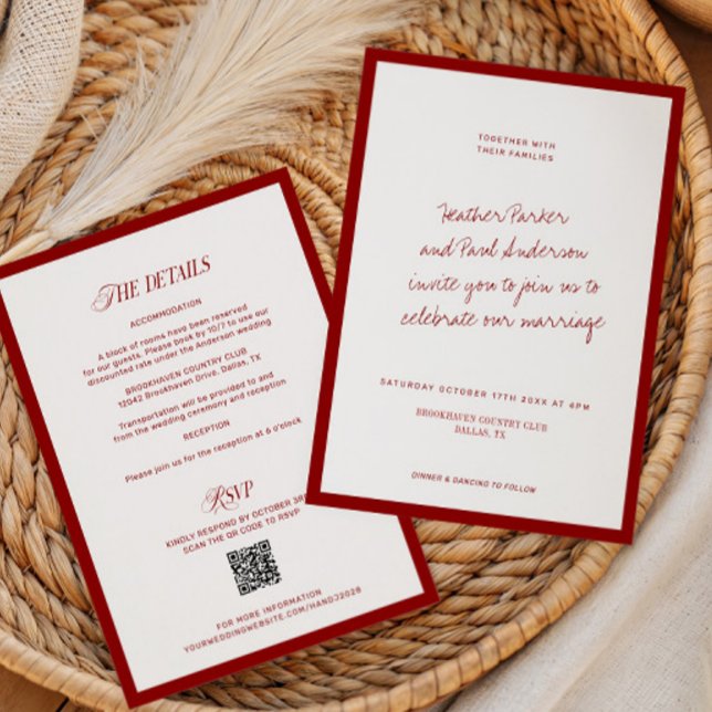 Invitation QR Code Rouge Classic Minimaliste Mariage (Créateur téléchargé)