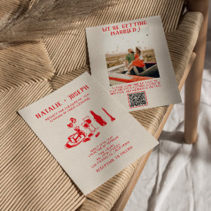 Invitation QR Code rouge main tiré Scribble Mariage irky