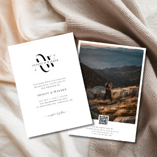Invitation QR Code RSVP Monogram Rustic Sunset Photo Mariage