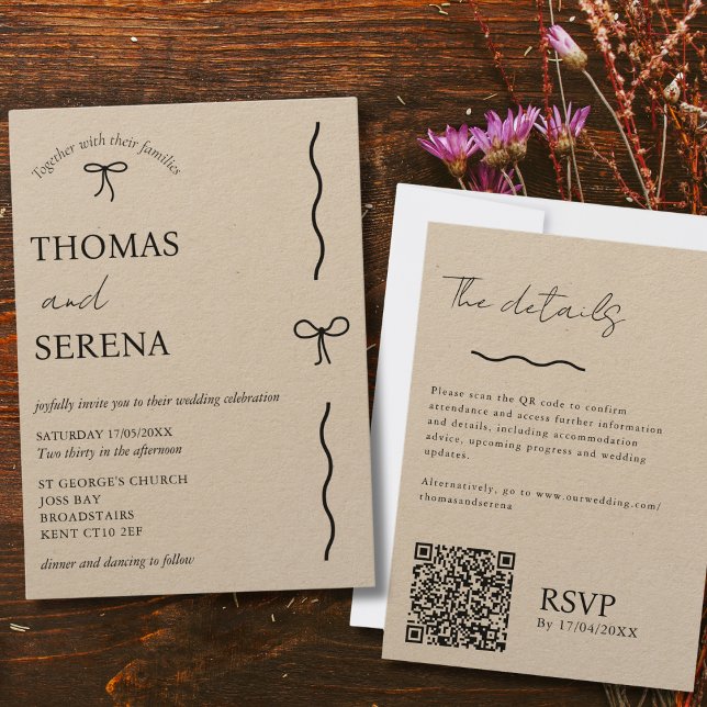 Invitation QR Code Rustic Kraft (modifiable) Budget Bow Maria (Créateur téléchargé)