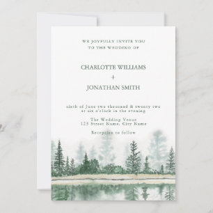 Invitation QR Code Rustic Mountain Forest Mariage d'aquarelle