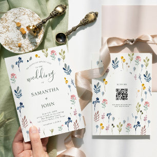 Invitation QR Code Rustique Fleur sauvage moderne Mariage