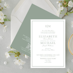 Invitation QR Code Sage Green Classic Script Monogramme Maria