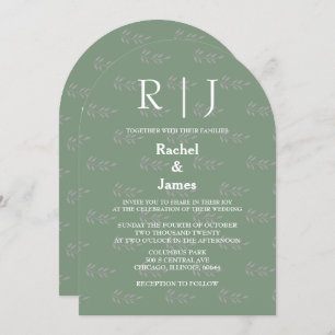 Invitation QR Code Sage Green Monogrammes feuille Motif Maria