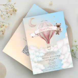 Invitation QR Code She's On Cloud Neuf Baby shower rêvé