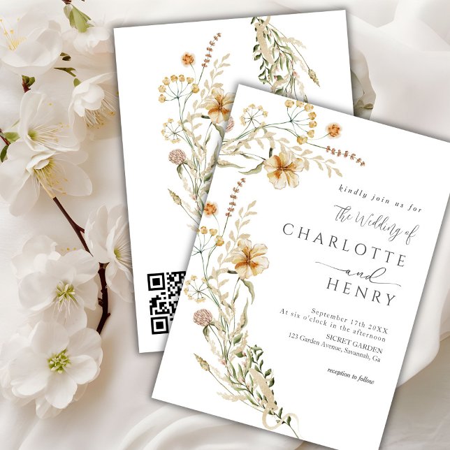 Invitation QR Code Simple Fleur sauvage Garden Wedding (Créateur téléchargé)
