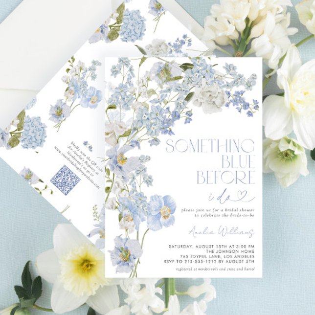 Invitation QR Code Something Blue Before I Do Floral Shower (Créateur téléchargé)