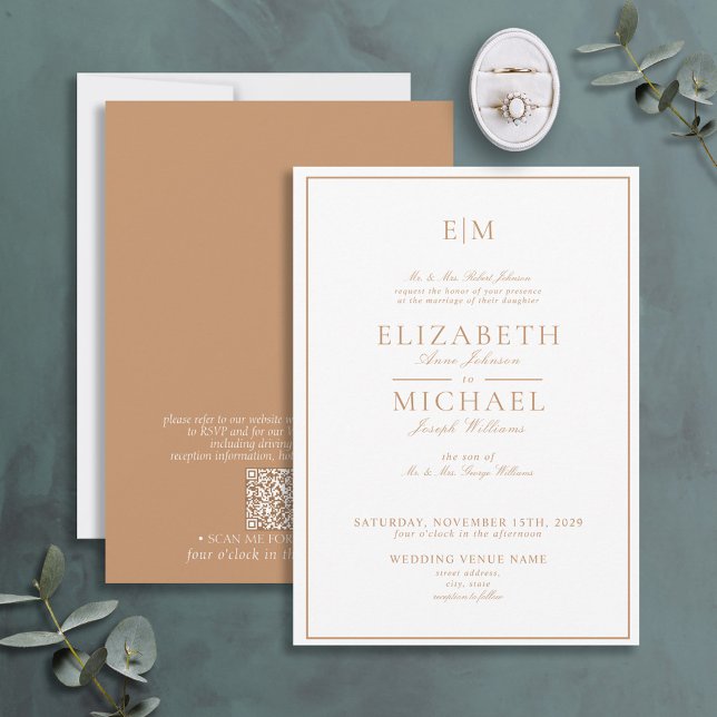 Invitation QR Code Terracotta Classic Script Monogramme Maria (Créateur téléchargé)
