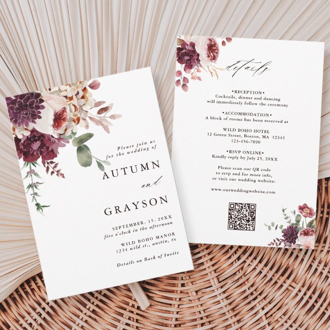 Invitation QR Code Tout en un Automne Romance Floral Mariage (Créateur téléchargé)