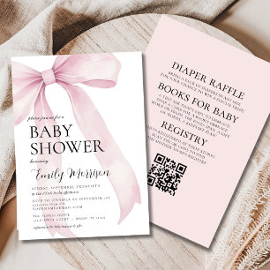 Invitation QR Code tout en un Blush rose Bow Girl Baby shower