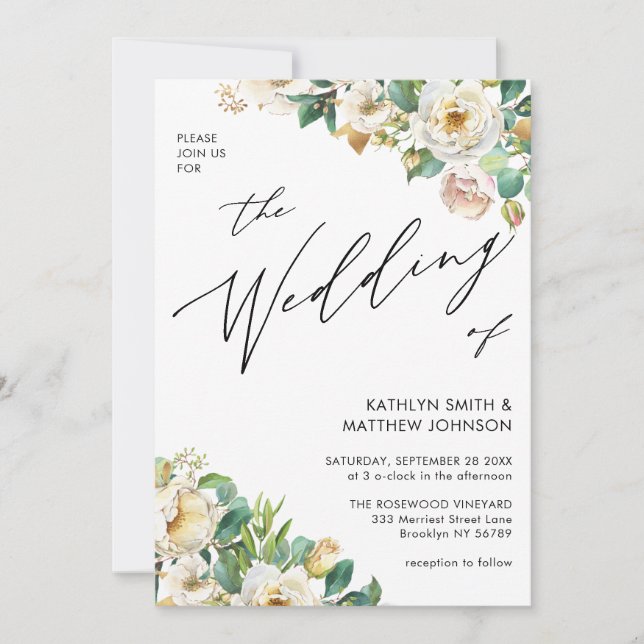 Invitation QR Code Tout en un élégant Mariage floral de pivoi (Devant)