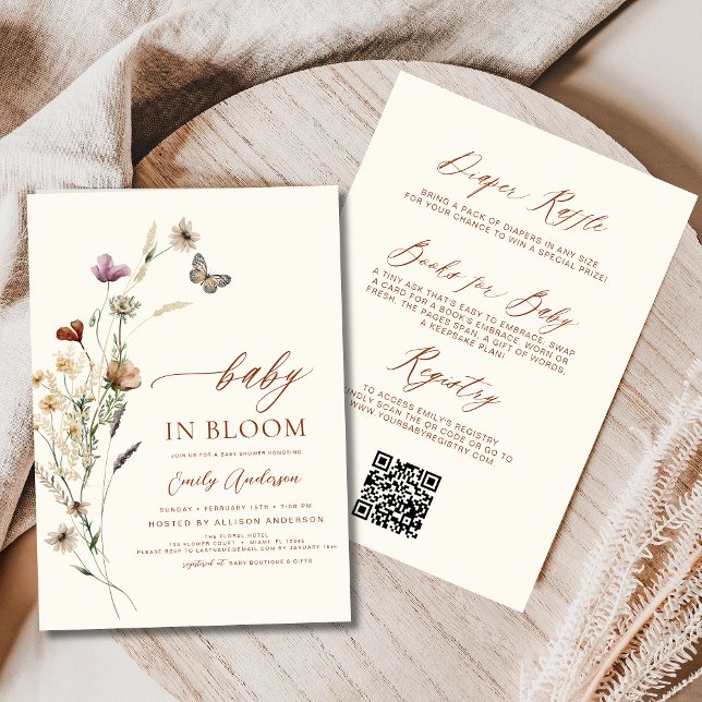 Invitation QR Code tout en un Fleur sauvage bébé dans une dou (Créateur téléchargé)