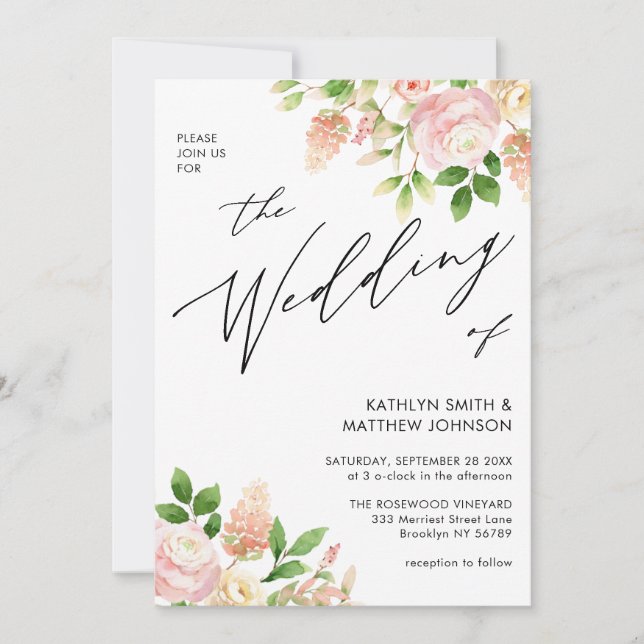 Invitation QR Code Tout en un rose rose Mariage de verdure (Devant)