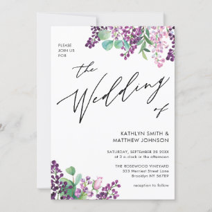 Invitation QR Code Tout en un violet Lilac Mariage Floral