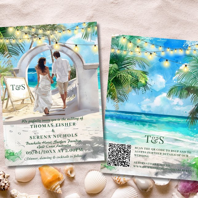 Invitation QR Code Tropical Beach Wedding Destination (Créateur téléchargé)