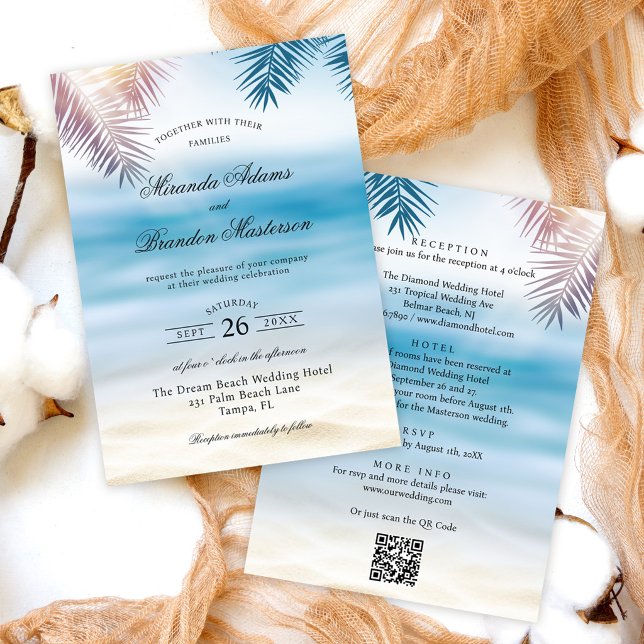 Invitation QR Code Tropical Palm Beach All in One Wedding (Créateur téléchargé)