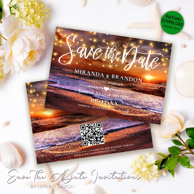 Invitation QR Code - Tropical Sunset Beach Enregistrer la car (Créateur téléchargé)