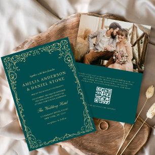 Invitation QR Code Turquoise vert photo minimaliste Mariage