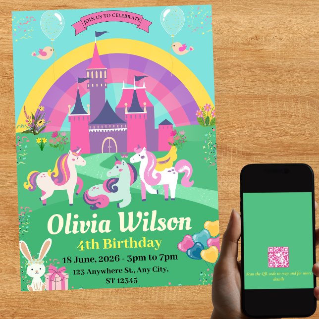 Invitation QR Code Unicorns Rainbow Magic Anniversaire Invita (Créateur téléchargé)