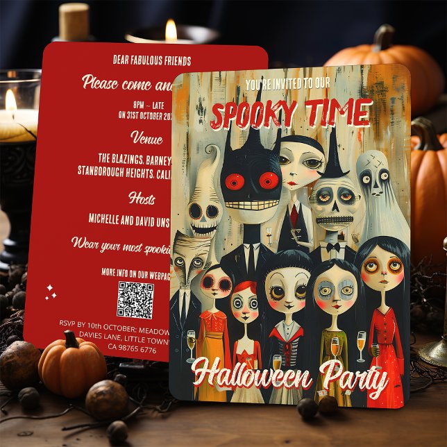 Invitation QR Code Vintage Halloween caractères Éffrayants (Créateur téléchargé)