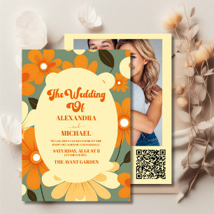 Invitation QR Code Vintage rétro coloré Mariage floral