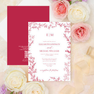 Invitation QR Code Vivid Magenta Elegant Monogramme Mariage