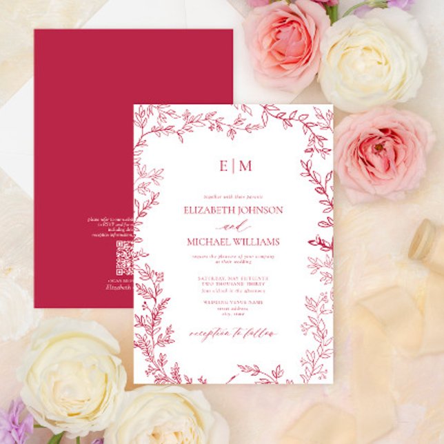Invitation QR Code Vivid Magenta Elegant Monogramme Mariage (Créateur téléchargé)