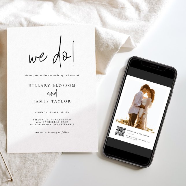 Invitation QR Code Whimsical Photo moderne Nous faisons Maria (Créateur téléchargé)