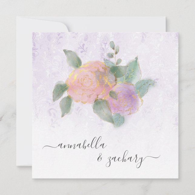 Invitation *~* QR Damask ROSE Parties scintillant RSVP - Mari (Devant)