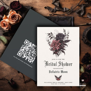 Invitation QR Goth Rosewood Rose noir Fête des mariées floral