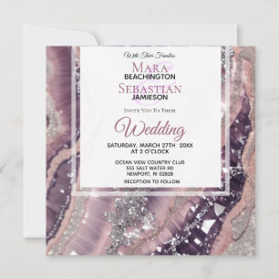 Invitation *~* QR MAUVE RSVP Silver AGATE AR66 Mariage