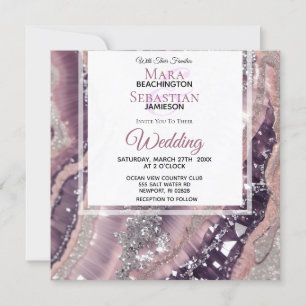 Invitation *~* QR MAUVE RSVP Silver AGATE AR66 Mariage